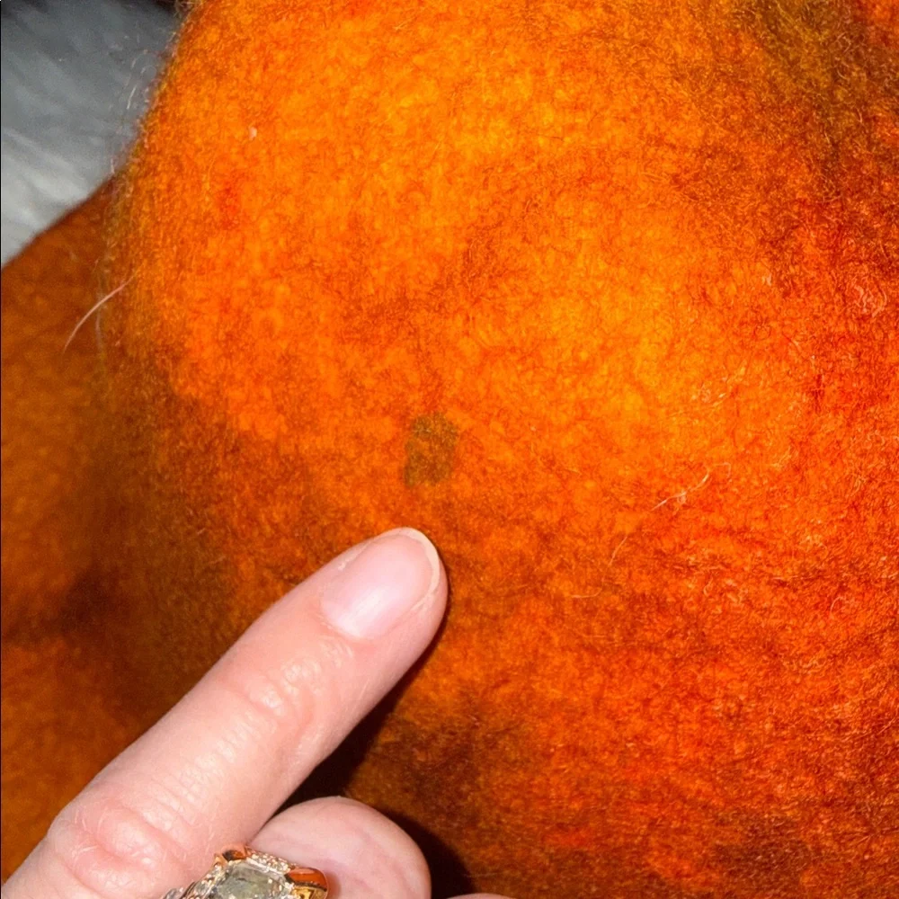 Camilla Krueger Designs orange marbled artisan hand-felted wool sculptural hat